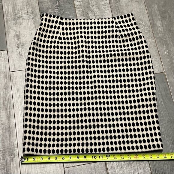 Milly Black Ivory Mod Print Polka Dot Soft Virgin Wool Career Pencil Skirt 10 - Picture 10 of 10